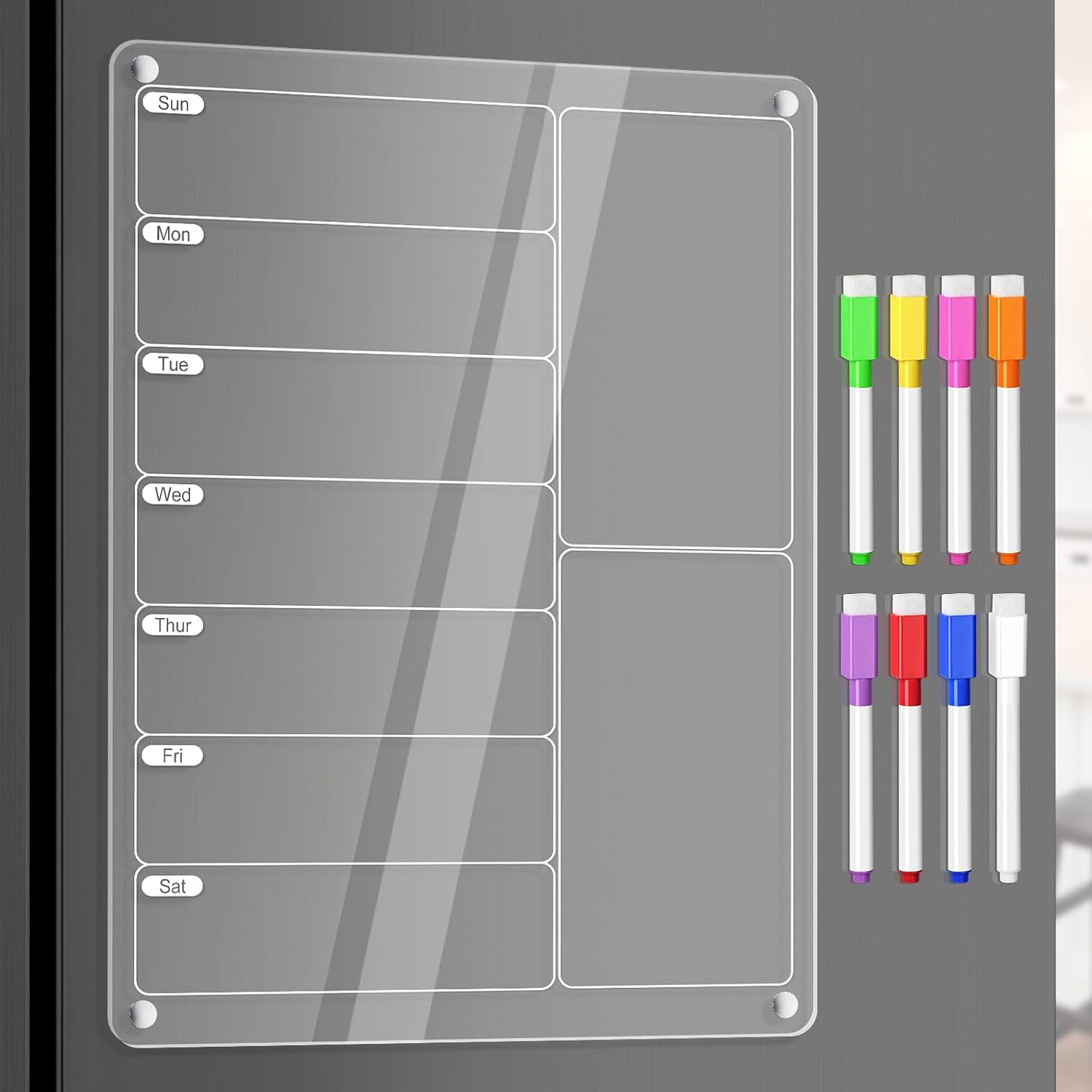 Meal Prep Planner - Şeffaf Akrilik Manyetik Buzdolabı Haftalık Yemek