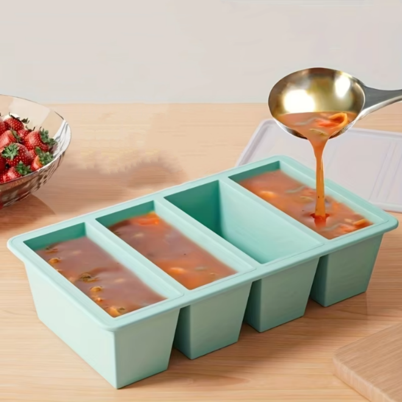 Meal Prep Freezer - 1 adet Kapaklı Silikon Dondurucu Tepsi