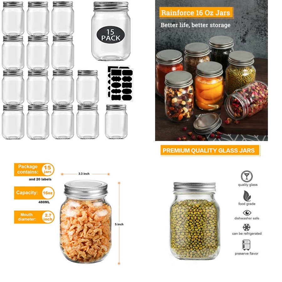 16 oz Mason Kavanozları Kapakl - Meal Prep Bulking incelemesi ve fiyatı